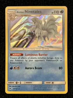 Pokemon TCG Alolan Ninetales Burning Shadows 28/147 Holo Rare - Image 1