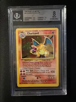 1999 POKEMON BASE SET UNLIMITED #4 CHARIZARD-HOLO BGS 8 NM-MT - Image 1