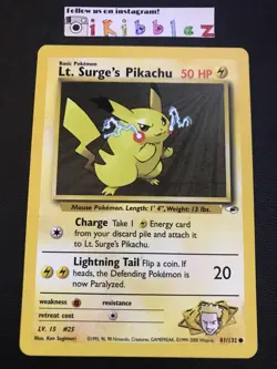 LT. Surge's Pikachu 81/132 PL Gym Heros WoTC Pokemon. Free Tracked Shipping! - Image 1