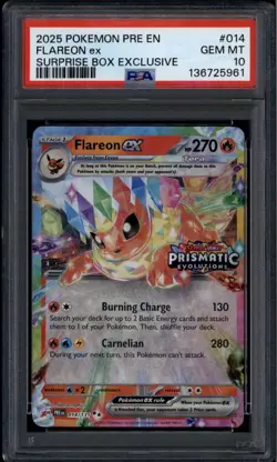2025 Pokemon Prismatic Evolutions Promos 014 Flareon ex Surprise Box PSA 10 GEM - Image 1