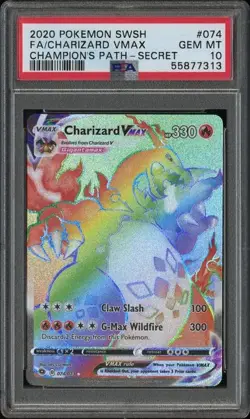 PSA 10 GEM MT Rainbow Charizard VMAX Secret Rare 074/073 Champion's Path Pokemon - Image 1
