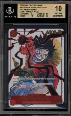 One Piece CCG Monkey.D.Luffy 3rd Anniversary Event Winner Promo ST01-012 BGS 10 - Image 1