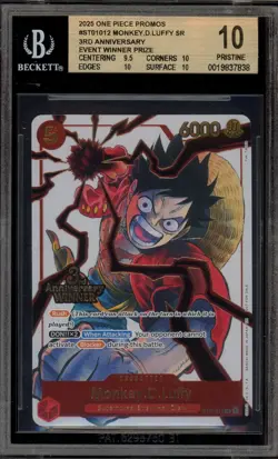One Piece CCG Monkey.D.Luffy 3rd Anniversary Event Winner Promo ST01-012 BGS 10 - Image 1
