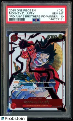 2025 One Piece EN Monkey D Luffy 3rd Anniversary 3 Brothers Winner PSA 10 - Image 1