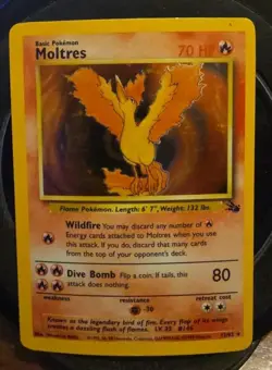 Moltres 12/62 Fossil Holo Rare Pokemon Card - MP To HP Condition - Vintage 1999 - Image 1
