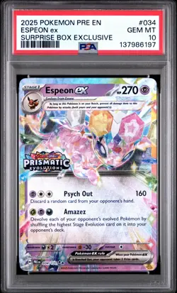 2025 POKEMON PRE EN-PRISMATIC EVOLUTIONS SURPRISE BOX EXCLUSIVE ESPEON EX PSA 10 - Image 1