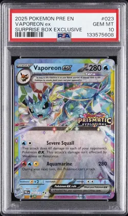 2025 POKEMON PRE EN-PRISMATIC EVOLUTIONS #023 VAPOREON EX PSA 10 - Image 1