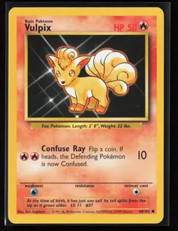 Vulpix 68/102 Common Base Set Unlimited WOTC Vintage Pokemon LP - Image 1