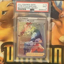 2021 Pokemon BS Rapid Strike Style Mustard #177 Rainbow Secret Rainbow PSA 9 - Image 1