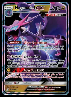 Pokemon Card Unified Minds Naganadel GX 160/236 Rare GX Holo - Image 1