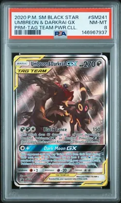 2020 POKEMON SM BLACK STAR PROMO #SM241 UMBREON & DARKRAI GX PSA 8 - Image 2