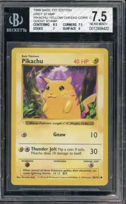 1999 POKEMON GAME #58 PIKACHU YELLOW CHEEKS GHOST STAMP 1ST EDITION BGS 7.5 NM+ - Image 1