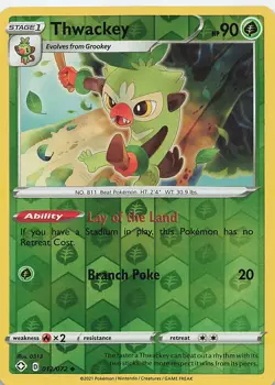 Thwackey 012/072 Uncommon Shining Fates Pokemon Reverse Holo Near Mint - Image 1