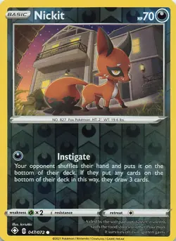 Nickit 047/072 Shining Fates Pokemon Reverse Holo Lightly Played - Image 1