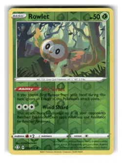 Rowlet 006/072 Common Shining Fates Pokemon Reverse Holo Near Mint - Image 1
