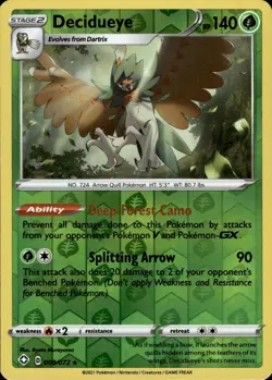 DECIDUEYE 008/072 Holo REVERSE HOLO Rare Shining Fates NM Pokemon - Image 1