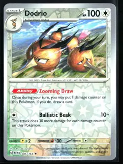 2023 Scarlet & Violet - 151 Dodrio #85 Reverse Holo Rare Pokemon Card - Image 1