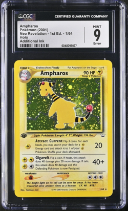 Ampharos - Neo Revelation 1st Edition 1/64 Holo SWIRL Pokemon Card - CGC 9 MINT - Image 1