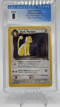 Pokemon CGC 8 Dark Persian No HP Error Black Star Promo - Image 1