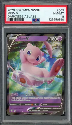 PSA 8 Mew V (Faded Ink Error) Darkness Ablaze 069/189 Holo Pokemon Card B6 - Image 1