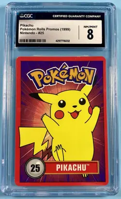 CGC 8 Pikachu Pokemon Rolls Promo #25 Rare 1999 Nintendo Graded Promo psa - Image 1