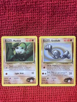 Brock's Geodude + Mankey 67/132 + 66/132 Pokemon Gym Heroes LP/MP Vintage Lot - Image 1