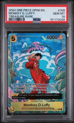 One Piece Monkey D. Luffy Treasure Rare TR OP08 Two Legends OP07-109 ENG PSA 10 - Image 1
