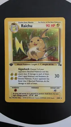 Raichu 14/62 [1st Edition] HOLO— EXC/ Near Mint — Fossil Set — WoTC Pokemon Card - Image 1