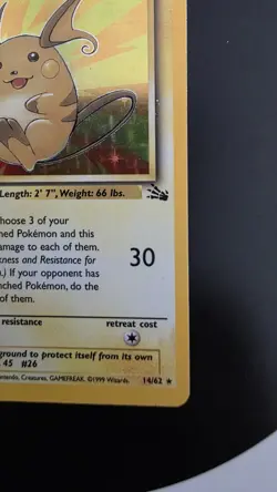 Raichu 14/62 [1st Edition] HOLO— EXC/ Near Mint — Fossil Set — WoTC Pokemon Card - Image 4