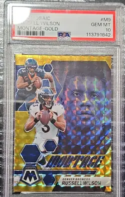 Panini Mosaic Montage Russell Wilson Gold Mosaic #M-9/10 PSA 10 Broncos - Image 1