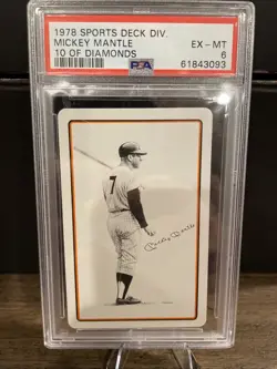 1977-78 Sports Deck Playing Cards Landsman - Mickey Mantle 10 Of Diamonds PSA 6 - Image 1