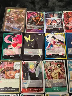 One Piece lot of 29 OP Cards plus 1 holo pokemon card. OP Rares-SEC, Mixed-Lang. - Image 2
