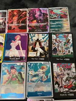 One Piece lot of 29 OP Cards plus 1 holo pokemon card. OP Rares-SEC, Mixed-Lang. - Image 3