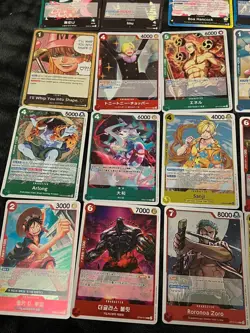 One Piece lot of 29 OP Cards plus 1 holo pokemon card. OP Rares-SEC, Mixed-Lang. - Image 4
