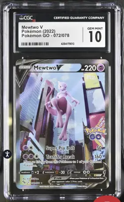 CGC 10 Mewtwo V 072/078 Alternate Full Art Pokemon GO Pokemon Card - Image 1