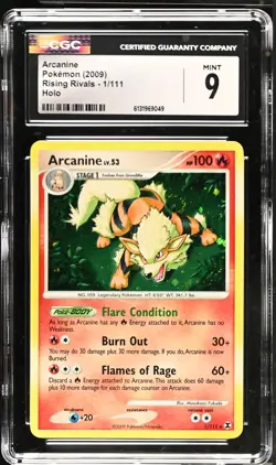CGC 9 MINT Arcanine 1/111 Holo Rising Rivals Pokemon Card - Image 1