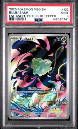 PSA 9 2025 POKEMON MEGA EVOLUTION 133 BULBASAUR ENHANCED BOX TOPPER PROMO - Image 1