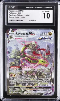 2021 POKEMON EVOLVING SKIES SECRET RARE - HOLO RAYQUAZA VMAX CGC 10 GEM MINT - Image 1