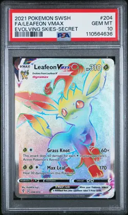 2021 Pokemon Evolving Skies Leafeon VMAX Secret #204/203 PSA 10 Gem Mint - Image 1