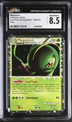 CGC 8.5 Meganium 2010 HeartGold & SoulSilver 109/123 Holo Pokemon Card - Image 1