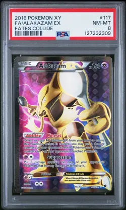 2016 POKEMON XY FATES COLLIDE #117 FULL ART/ALAKAZAM EX PSA 8 - Image 1