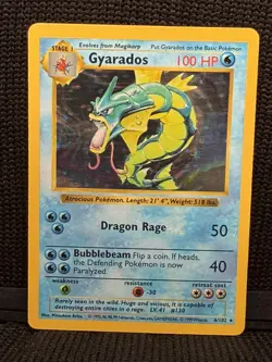 Gyarados 6/102 - Base Set Shadowless Holo Rare Pokemon TCG MP - Image 1