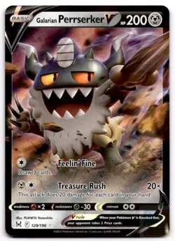 Galarian Perrserker V 129/196 Holo V Rare Lost Origin Pokemon Holo Near Mint - Image 1