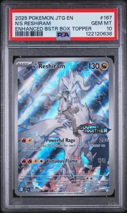 2025 Pokemon JTG EN N'S Reshiram Enhanced Bstr Box Topper PSA 10 #167 - Image 1
