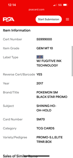2017 POKEMON SM BLACK STAR PROMO #SM70 SHINING HO-OH-HOLO PSA 10 - Image 5