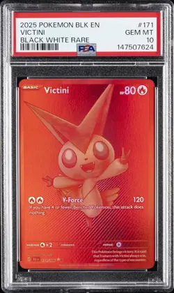 2025 POKEMON BLK EN-BLACK BOLT BLACK WHITE RARE #171 VICTINI PSA 10 - Image 1