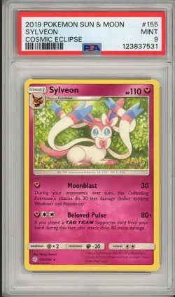 2019 Pokemon Sun & Moon Cosmic Eclipse Sylveon #155 PSA 9 - Image 1
