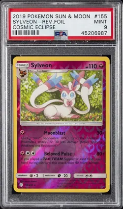 2019 POKEMON SUN & MOON COSMIC ECLIPSE #155 SYLVEON-REVERSE FOIL PSA 9 - Image 1