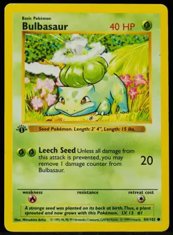 Bulbasaur #44/102 Base Set 1st Edition Thick LP Pokemon Card - Image 1
