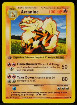 Arcanine #23/102 Base Set 1st Edition MP Pokemon Card - Image 1